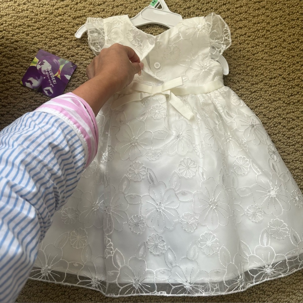 Elegant White Floral Dress toddler infant Easter christening baptism 18 month - Picture 7 of 10